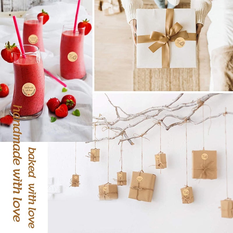 KASTWAVE 1000Pcs/2 Rolls Kraft Paper Thank You Stickers Handmade With Love And Baked With Love Stickers 1 Inch Round Diy Self-Adhesive Stickers Homemade Baking Packing Labels - Image 4