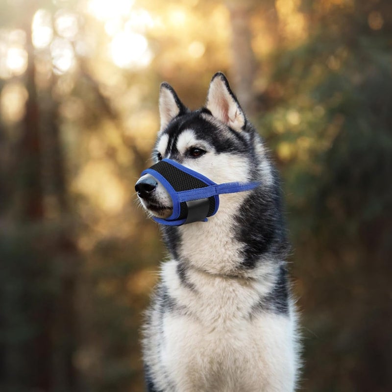 Adjustable Nylon Dog Muzzle Blue L Size 18-24cm Anti-Barking Walking Puppy Mouth Cover Breathable Soft Dog Mouth Sleeve for Small - Image 5