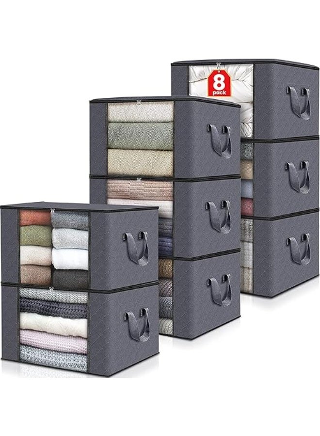 8 Pcs Large Storage Bags,Clothes Organizer,Heavy-Duty Foldable Organizers with Handles and Zippers,Breathable and Moisture-proof,for Storing Duvet Covers, Blankets, Clothing, and Household Items,60*43*35cm