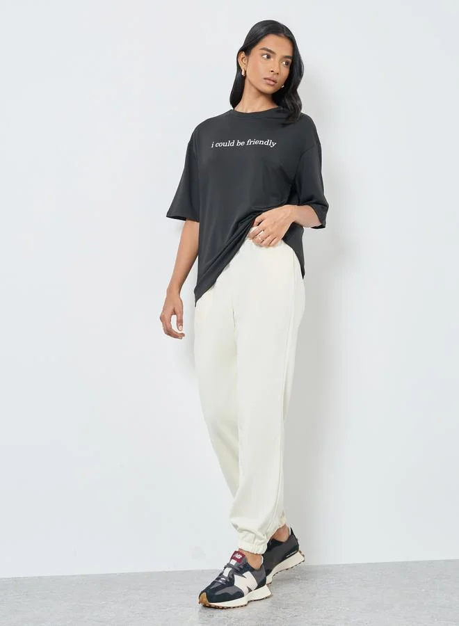 ستايلي Styli Solid Elastic Waist Cuffed Joggers