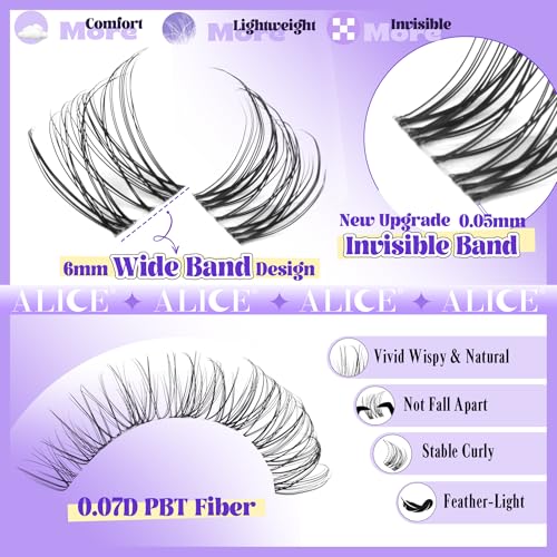 Alice Wispy Lash Clusters Invisible Band Natural Lash Extensions Waterproof 8-16mm Cluster Eyelash Extension D Curl DIY Individual Cluster Lashes by ALICE - Image 3