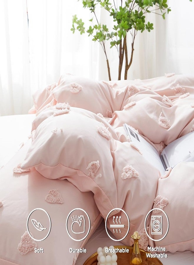 Nayoroom Pink Heart Duvet Cover Queen Size Boho Tufted Chenille Cute Heart Textured Comforter Cover 3Pcs Luxury Soft Washed Microfiber Aesthetic Bedding Set with Zipper Closure for All Season - Image 5