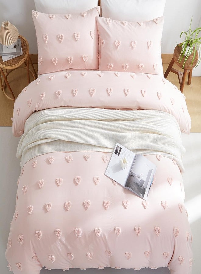 Nayoroom Pink Heart Duvet Cover Queen Size Boho Tufted Chenille Cute Heart Textured Comforter Cover 3Pcs Luxury Soft Washed Microfiber Aesthetic Bedding Set with Zipper Closure for All Season - Image 4
