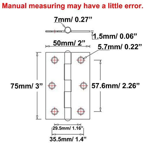 Adiyer 4pcs 304 Stainless Steel 3-inch Folding Butt Hinges Home Furniture Hardware Door Hinges for Door Case Lid Wooden Box Chest (75mm x 50mm x 1.5mm) - Image 2