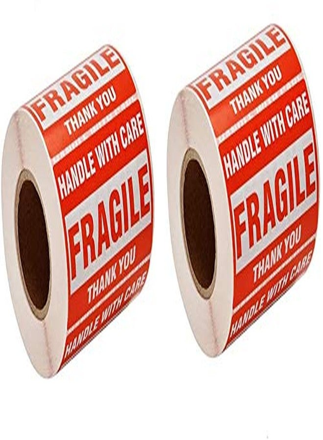 True-Ally 2 Roll Fragile Stickers - 3"x 2" Strong Adhesive Red Fragile Labels Handle with Care Warning Stickers for Shipping Packing of Goods and Moving - (2 Rolls - 600 Sticker) - Image 1