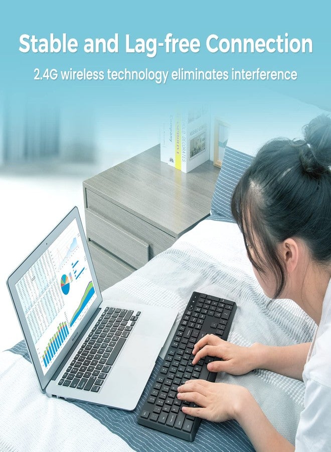 Lovaky MK98 Wireless Keyboard, 2.4G Ergonomic, Computer Keyboard, Enlarged Indicator Light, Full Size PC Keyboard with Numeric Keypad for Laptop, Desktop, Surface, Chromebook, Notebook, Black - Image 4