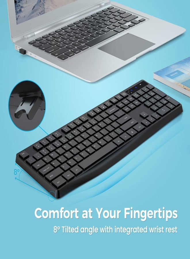 Lovaky MK98 Wireless Keyboard, 2.4G Ergonomic, Computer Keyboard, Enlarged Indicator Light, Full Size PC Keyboard with Numeric Keypad for Laptop, Desktop, Surface, Chromebook, Notebook, Black - Image 2
