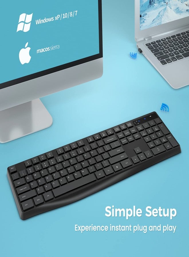 Lovaky MK98 Wireless Keyboard, 2.4G Ergonomic, Computer Keyboard, Enlarged Indicator Light, Full Size PC Keyboard with Numeric Keypad for Laptop, Desktop, Surface, Chromebook, Notebook, Black - Image 3