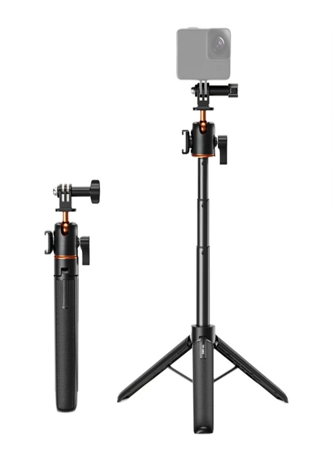 في ار اي جي حامل ثلاثي القوائم مُطوّر لكاميرات السيلفي الرياضية VRIG TP-08S، مصنوع من سبائك الألومنيوم، ارتفاعه الأقصى 55 سم/21.7 بوصة، مزود بقاعدة تثبيت للأحذية الباردة ورأس كروي قابل للدوران 360 درجة، بديل لكاميرات GoPro 13/12/11/10 - Image 1