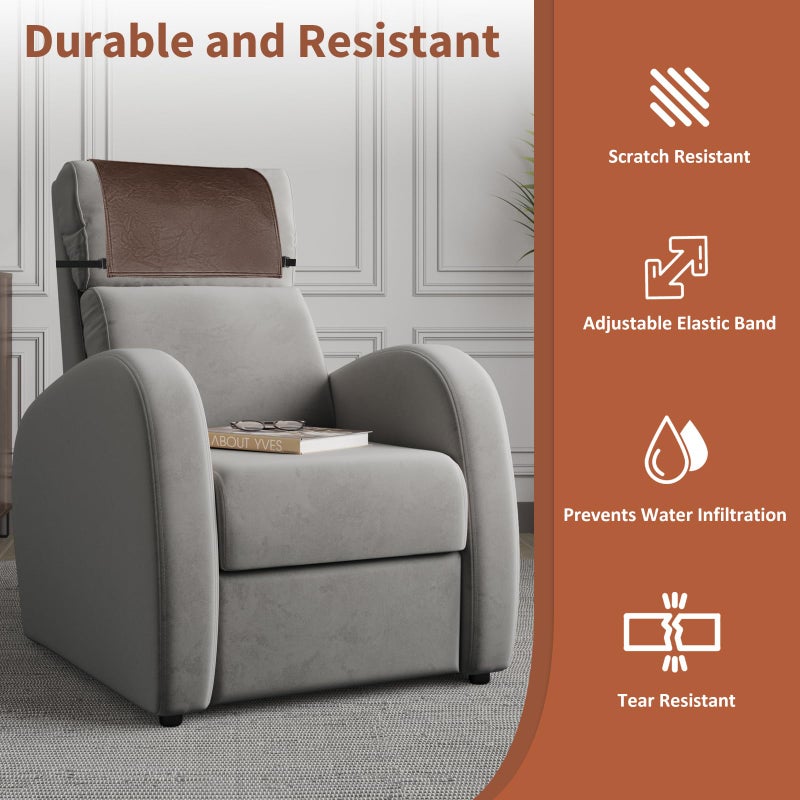 SCNK Recliner Headrest Protector-Faux Leather Headrest Covers for Recliners,Recliner Headrest Cover with Elastic Straps,Chair Headrest Cover for Recliners Protector 17 x 27 in(Dark Brown) - Image 3