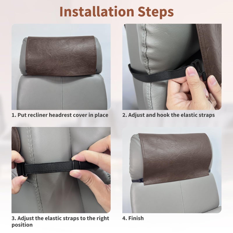 SCNK Recliner Headrest Protector-Faux Leather Headrest Covers for Recliners,Recliner Headrest Cover with Elastic Straps,Chair Headrest Cover for Recliners Protector 17 x 27 in(Dark Brown) - Image 4
