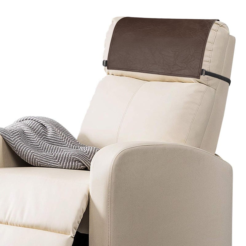 SCNK Recliner Headrest Protector-Faux Leather Headrest Covers for Recliners,Recliner Headrest Cover with Elastic Straps,Chair Headrest Cover for Recliners Protector 17 x 27 in(Dark Brown) - Image 1