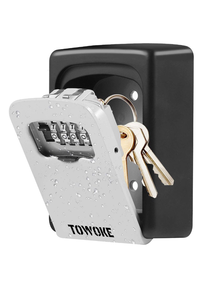 TOWOKE TOWOKE Key Lock Box Wall Mount Waterproof Combination Key Safe Box for Outside Zinc Alloy Key Storage Box with Resettable Code for House Spare Keys 5 Key Capacity  Mounting Kit Included 