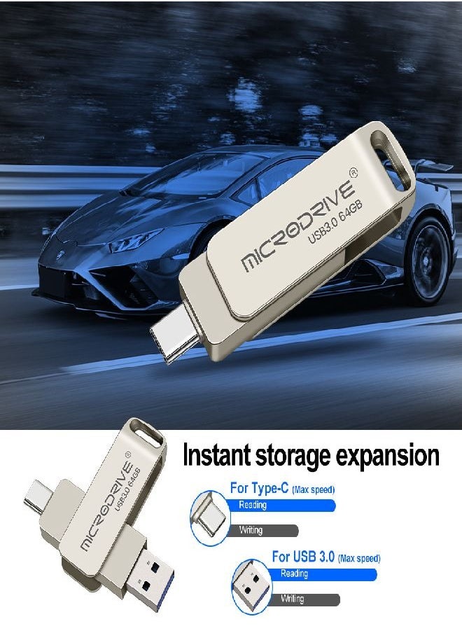 MicroDrive - MicroDrive 64gb For Pc & Phone Dual Flash Drive Type-C, Usb 3.0 Memory Stick, No App Required, For Photos, Videos, Backups - Image 1
