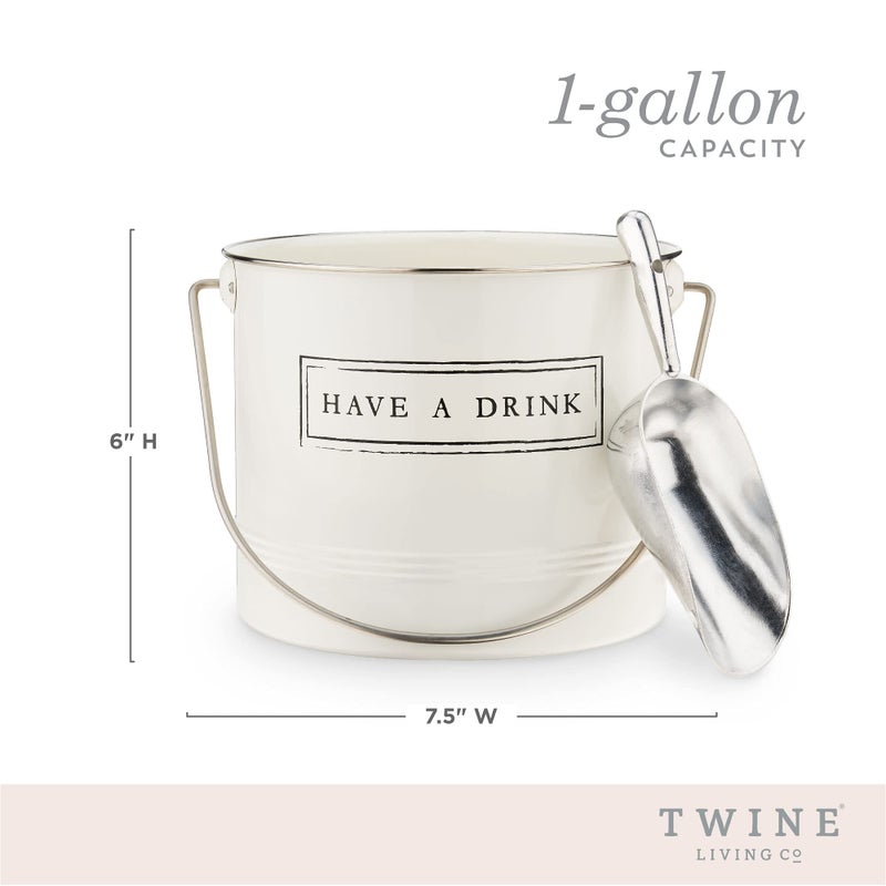 Twine Have A Drink White Enameled Metal Ice Bucket & Scoop for Parties - Wine Bottle And Beer Bottle Bucket in 1 Gallon - Image 3