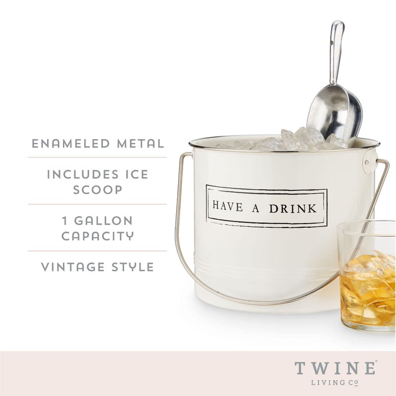 Twine Have A Drink White Enameled Metal Ice Bucket & Scoop for Parties - Wine Bottle And Beer Bottle Bucket in 1 Gallon - Image 2