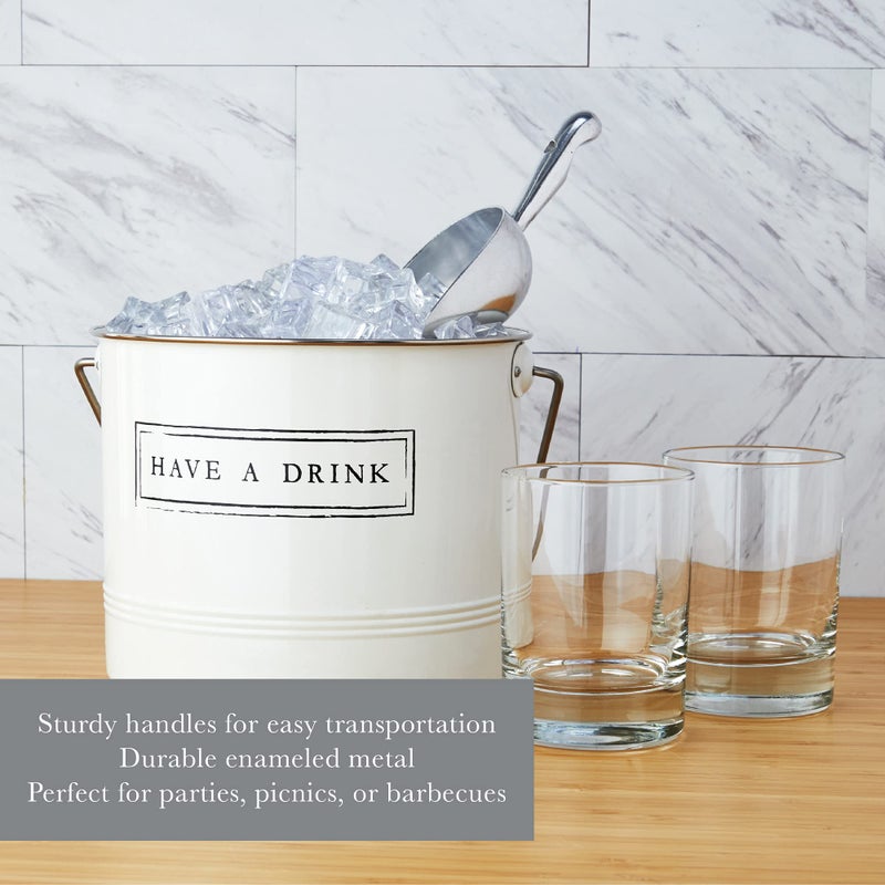 Twine Have A Drink White Enameled Metal Ice Bucket & Scoop for Parties - Wine Bottle And Beer Bottle Bucket in 1 Gallon - Image 4