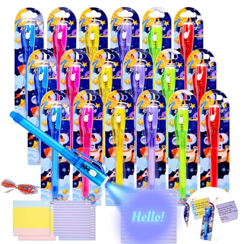 EODVICS 24 Pack Upgraded Invisible Ink Spy Pen with Gift Cards UV Light Magic Marker for Secret Messages Birthday Party Favors Goodie Bags Stocking Stuffers Valentines Day Gifts for Kids Ages 3 - Image 1
