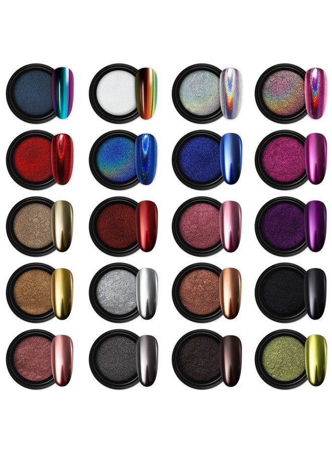 Artdone 20 Jars Chrome Nail Powder Set Metallic Mirror Effect Holographic Aurora Chameleon Pigment 1G/Jar For Nail Art Glitters Gel Polish Supply Mermaid Unicorn Kit - Image 1