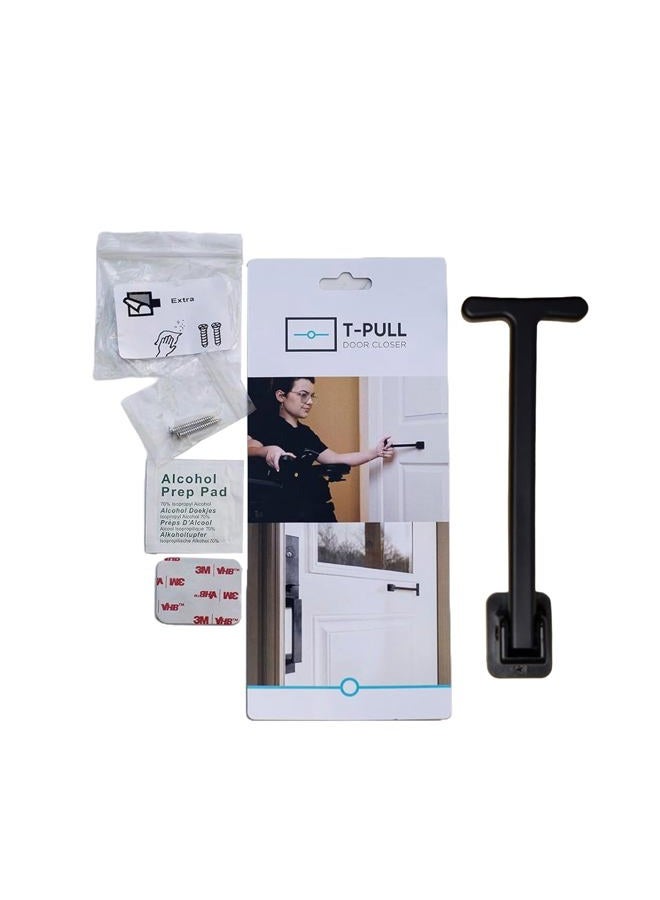 T-Pull Manual Door Closer, Accessible Door Handle, Interior or Exterior, Durable, Swivels (Black) - Image 1