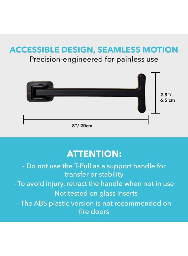 T-Pull Manual Door Closer, Accessible Door Handle, Interior or Exterior, Durable, Swivels (Black) - Image 3