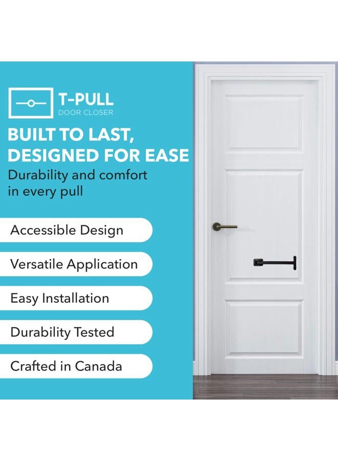 T-Pull Manual Door Closer, Accessible Door Handle, Interior or Exterior, Durable, Swivels (Black) - Image 4