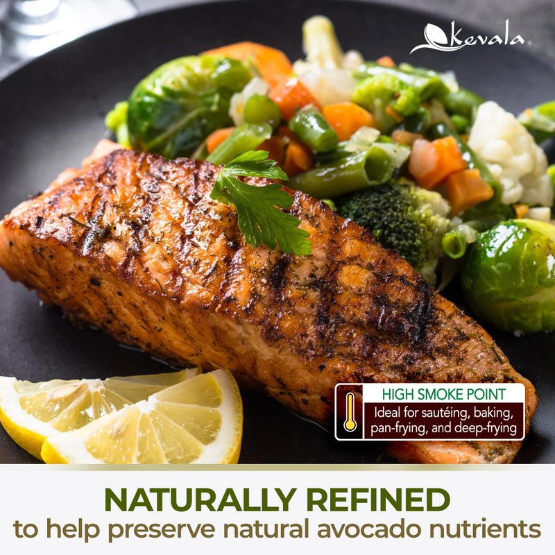 Kevala زيت الأفوكادو كفالا - 64 أونصة سائلة - 1/2 جالون - معصور على البارد - أفوكادو طازج - زيت نباتي للطهي - نقطة دخان عالية - للقلي والخبز - Image 4