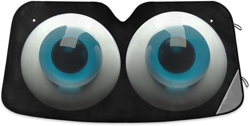 Oarencol Cute Cartoon Blue Eyes Car Windshield Sun Shade Foldable UV Ray Sun Visor Protector Sunshade to Keep Your Vehicle Cool (55" x 27.6") - Image 1