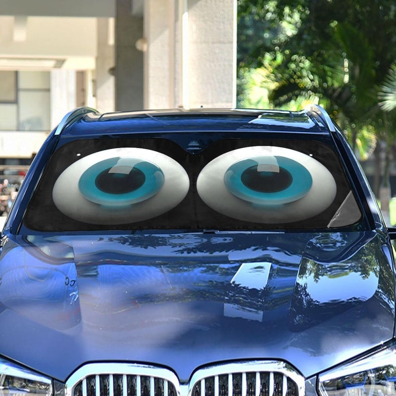 Oarencol Cute Cartoon Blue Eyes Car Windshield Sun Shade Foldable UV Ray Sun Visor Protector Sunshade to Keep Your Vehicle Cool (55" x 27.6") - Image 2