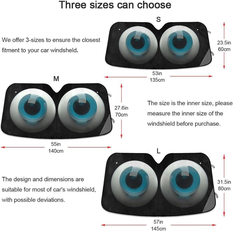 Oarencol Cute Cartoon Blue Eyes Car Windshield Sun Shade Foldable UV Ray Sun Visor Protector Sunshade to Keep Your Vehicle Cool (55" x 27.6") - Image 4