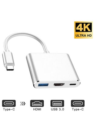محول USB C إلى HDMI، محول 3 في 1 من النوع C، موزع USB C متعدد المنافذ مع مخرج HDMI 4K، منفذ USB 3.0 ومنفذ شحن USB-C فضي - pzsku/ZBF308B9177FBBA57F271Z/45/_/1730013912/de7b124d-5ab7-4fe3-a8b0-5d34f25f4362