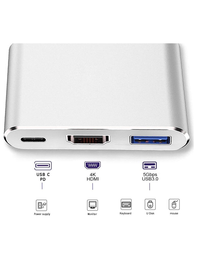 ماركة غير محددة - محول USB C إلى HDMI، محول 3 في 1 من النوع C، موزع USB C متعدد المنافذ مع مخرج HDMI 4K، منفذ USB 3.0 ومنفذ شحن USB-C فضي - Image 1