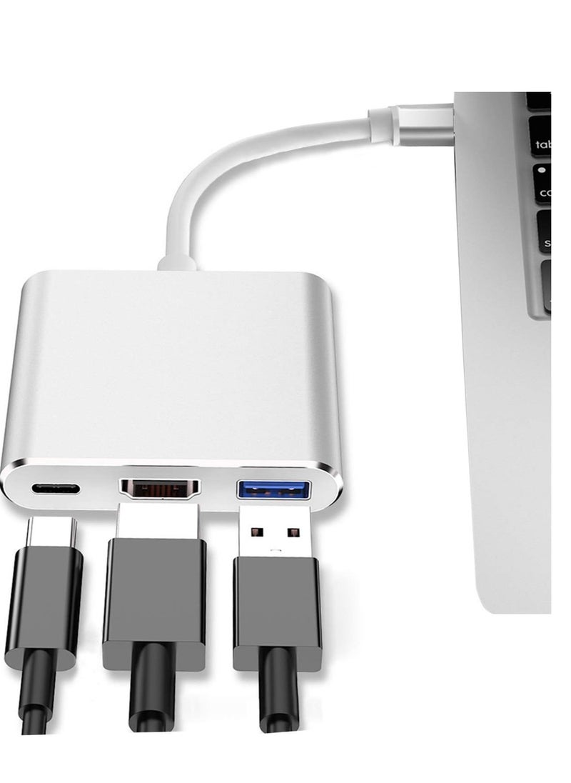 ماركة غير محددة - محول USB C إلى HDMI، محول 3 في 1 من النوع C، موزع USB C متعدد المنافذ مع مخرج HDMI 4K، منفذ USB 3.0 ومنفذ شحن USB-C فضي - Image 1