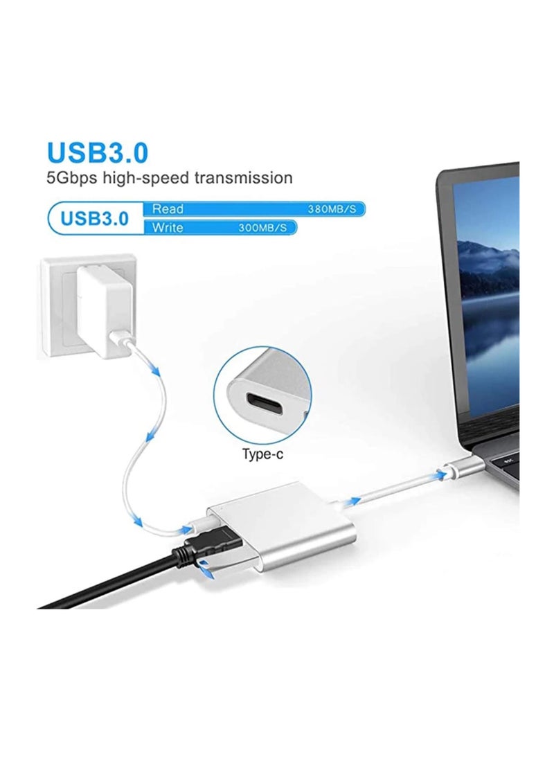 ماركة غير محددة - محول USB C إلى HDMI، محول 3 في 1 من النوع C، موزع USB C متعدد المنافذ مع مخرج HDMI 4K، منفذ USB 3.0 ومنفذ شحن USB-C فضي - Image 1