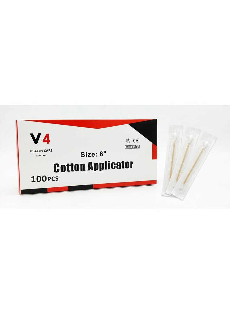 Protector Health Care Solution Sterile Cotton Swab Applicator 6 Inch Wooden Handle - Pack of 100 Pieces - Image 5