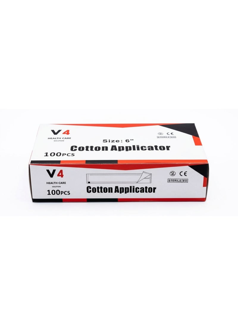 Protector Health Care Solution Sterile Cotton Swab Applicator 6 Inch Wooden Handle - Pack of 100 Pieces - Image 2
