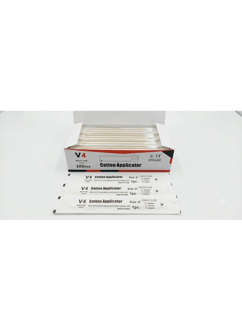 Protector Health Care Solution Sterile Cotton Swab Applicator 6 Inch Wooden Handle - Pack of 100 Pieces - Image 4