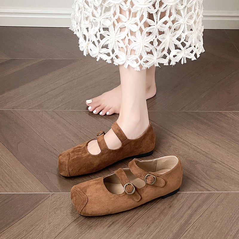 Sweet Girl Square Toe Shoes Women'S Flat Strap Shallow Mouth Retro Soft Sole Ballet Mary Jane Shoes - Image 2