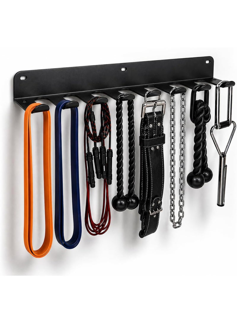 Gym Equipment Storage Rack - Multi-Purpose Home Gym Organization Storage Wall Mount for Resistance Bands, Jump Ropes, Lifting Belt, Chains, Barbells (16" / 8 Prongs) - Image 1