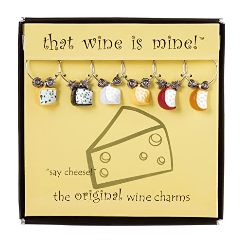 Wine Things Say Cheese Wine Charms Zinc Alloy Wine Glass Tags for Stem Glasses Drink Markers Identifiers for Parties Tastings and Entertaining Multicolor Set of 6