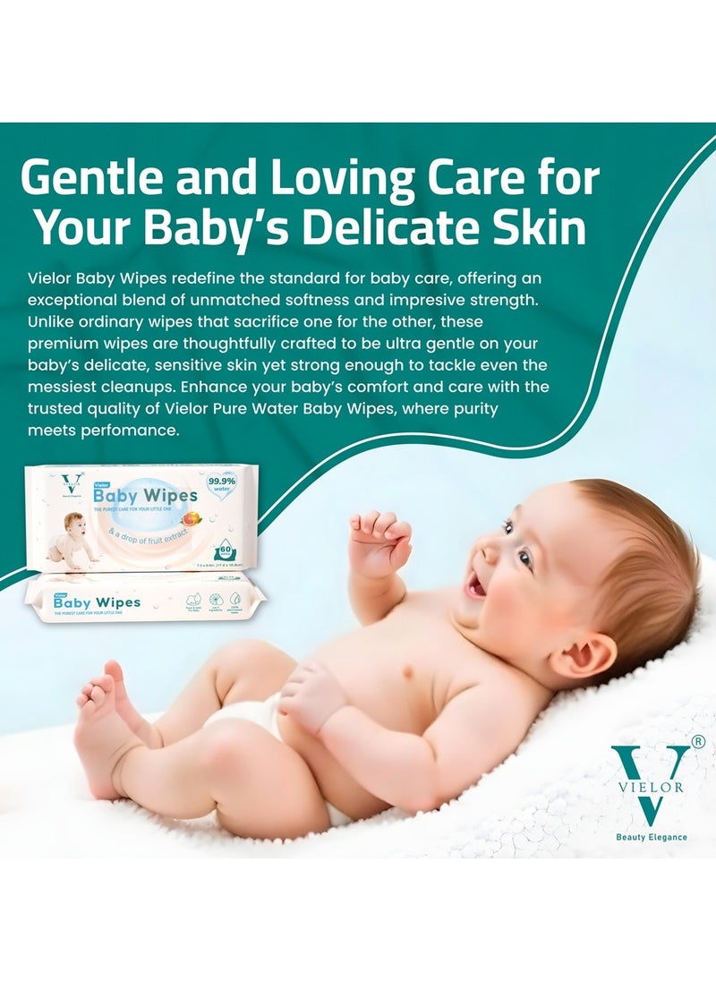 VIELOR - Premium Baby Wipes, 99.9% Water Based, Ultra-Thick, Soft & Pure Wipes, Unscented, Biodegradable, 100% Plastic Free, Safe for Newborns & Sensitive Skin, 720 Count (12 Packs x60). - Image 1