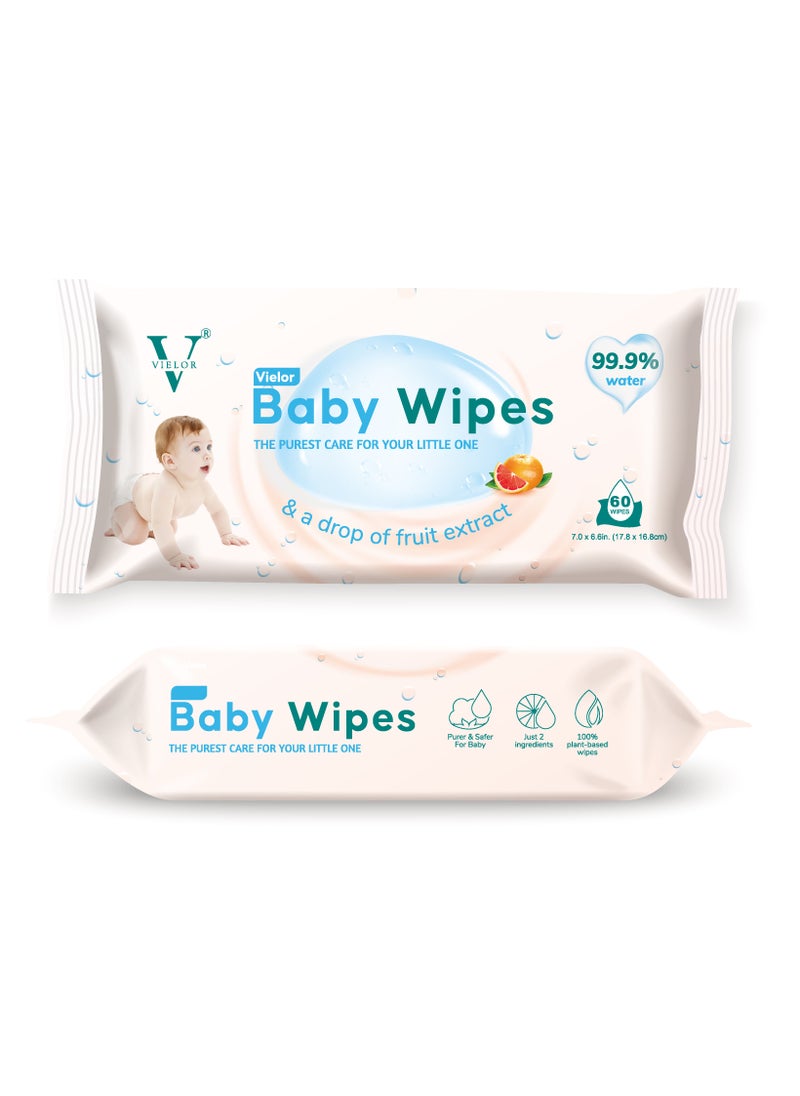 VIELOR - Premium Baby Wipes, 99.9% Water Based, Ultra-Thick, Soft & Pure Wipes, Unscented, Biodegradable, 100% Plastic Free, Safe for Newborns & Sensitive Skin, 720 Count (12 Packs x60). - Image 1