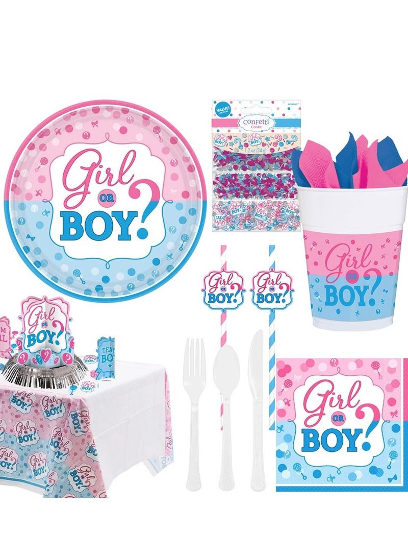 Amscan تتضمن أدوات المائدة الفاخرة للفتيات أو الأولاد أطباقًا وأكوابًا وأدوات مائدة ومناديل وغطاء طاولة ومجموعة تزيين وقصاصات ورقية لـ 8 ضيوف - Image 1