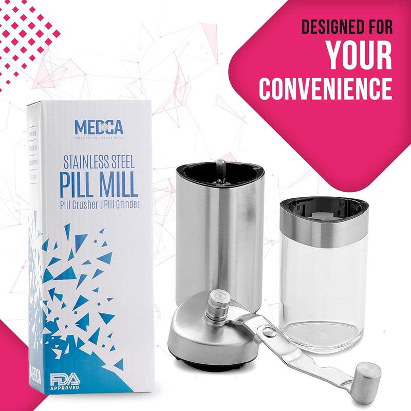 MEDca Best Pill Grinder Top Choice Pro Pill Mill Crusher and Cutter That Grinds Your Pills and Tablets to Help Make Taking Medication and Supplements Easier Manual Stainless Steel Design - Image 2