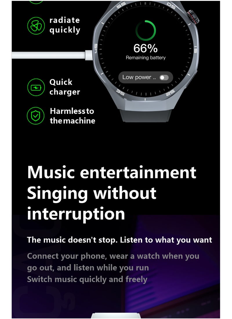 HT32 smartwatch OLED screen (466×466), IP68 waterproof, 1Gb memory, compass, true heart rate, blood oxygen, NFC, built-in music, recording, e-novel, photo album, full-screen lyrics, multi-sports, message notification, latest UI, 21 sets of business dials.