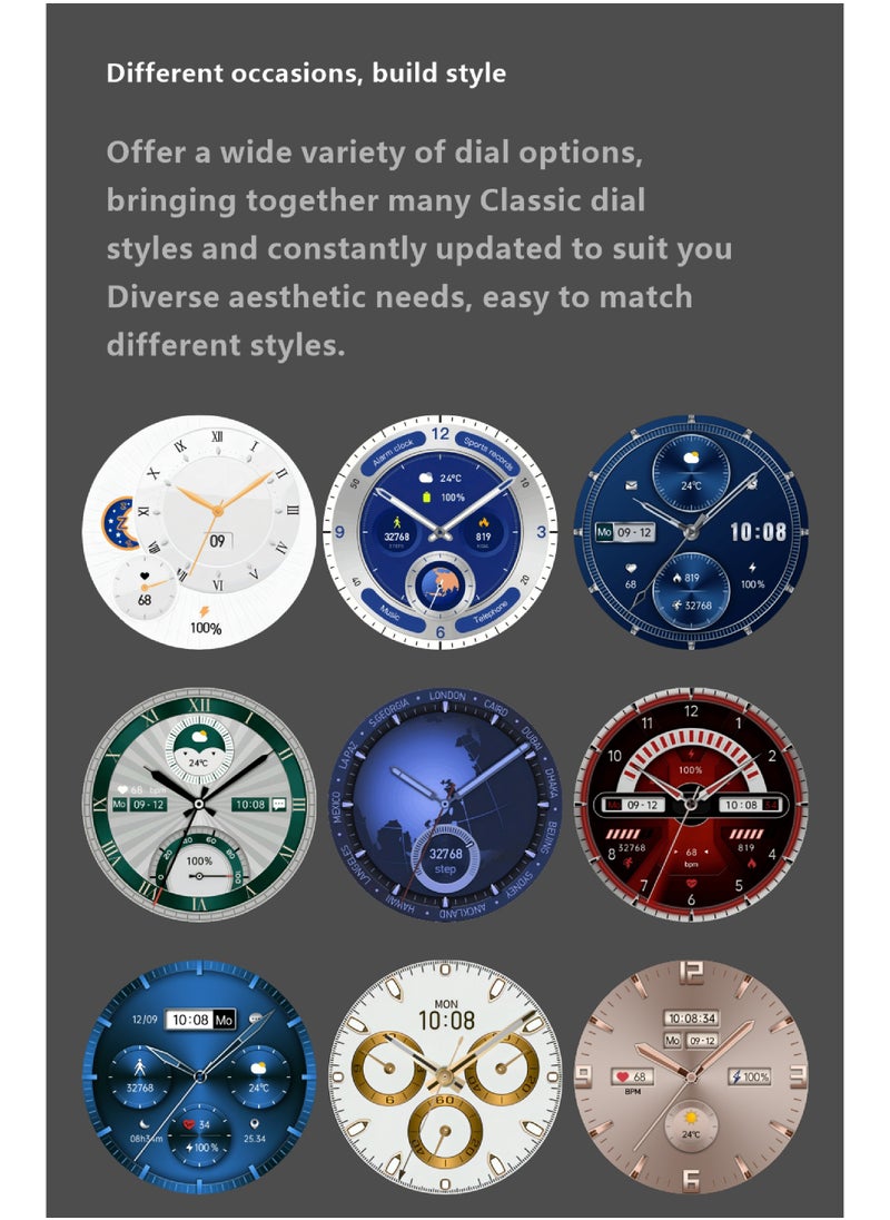 HT32 smartwatch OLED screen (466×466), IP68 waterproof, 1Gb memory, compass, true heart rate, blood oxygen, NFC, built-in music, recording, e-novel, photo album, full-screen lyrics, multi-sports, message notification, latest UI, 21 sets of business dials.