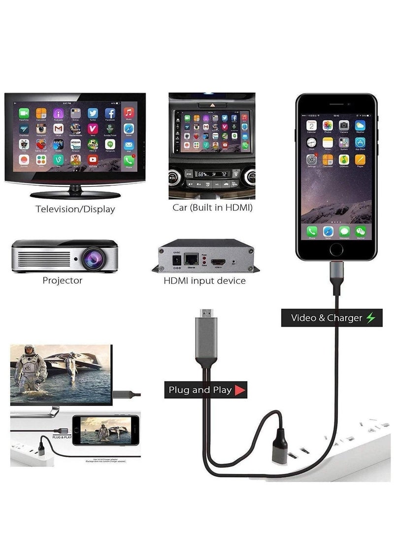 NTECH (Lightning to HDMI) Cable/Adapter Compatible With iPhone/iPad/MFi Certified Lightning Digital AV Adapter 1080p HDTV Connector Cable Compatible For iPhone 13/12/11/XS/X/8/7 to TV Projector