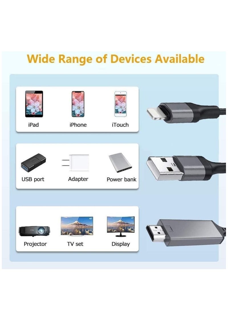 NTECH (Lightning to HDMI) Cable/Adapter Compatible With iPhone/iPad/MFi Certified Lightning Digital AV Adapter 1080p HDTV Connector Cable Compatible For iPhone 13/12/11/XS/X/8/7 to TV Projector