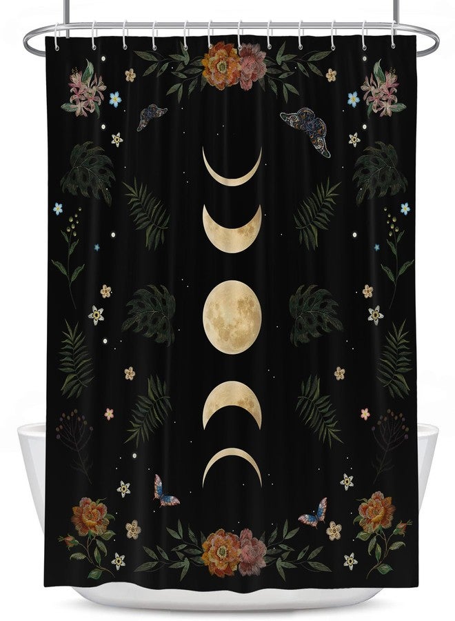 Coxila Moon Phase Shower Curtain Moonlit Goth Gothic Witchy Celestial Hippie Halloween Spooky Dark Black Floral Flower Moody Whimsical Galaxy Star Space Fun 60 x 72 Inch Polyester Fabric 12 Pack Hooks - Image 5