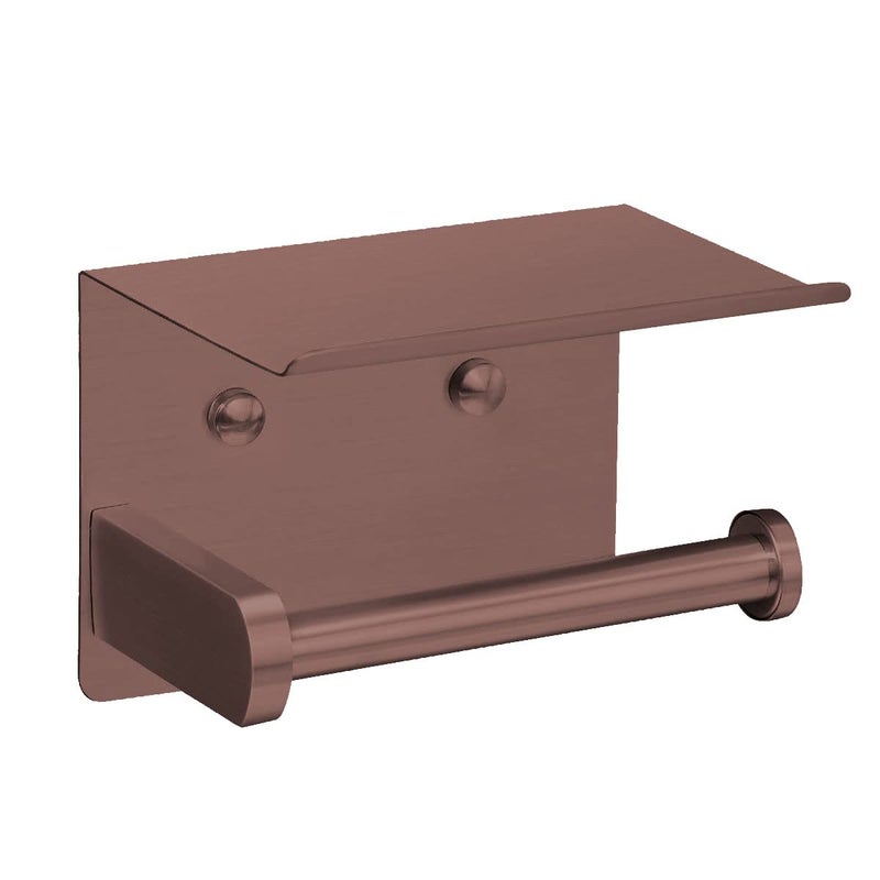 VAEHOLD Self Adhesive Toilet Paper Holder with Phone Shelf Stainless Steel Wall Mounted Toilet Paper Roll Holder - Rustproof and Bathroom Washroom Tissue Roll Holder with Shelf - Red Copper - Image 1